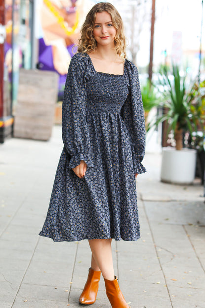Keep You Close Black Smocking Ditsy Floral Woven Dress