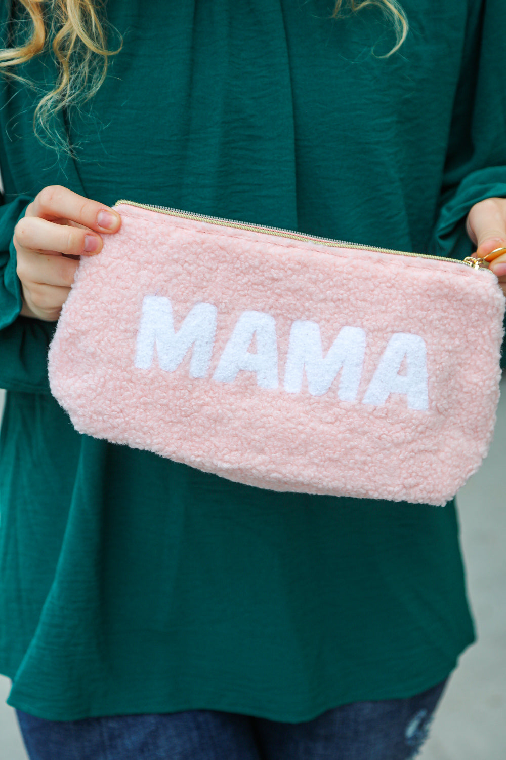Blush "Mama" Sherpa Zipper Bag