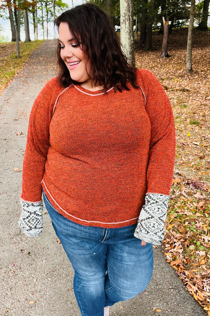 Be Yourself Rust Textured Aztec Outseam Top