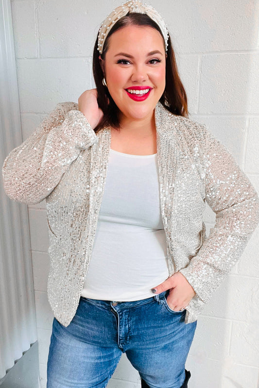 Be Your Own Star Silver Sequin Open Blazer