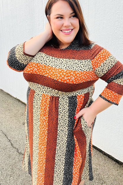 Love You Truly Taupe & Black Leopard Stripe Fit & Flare Dress